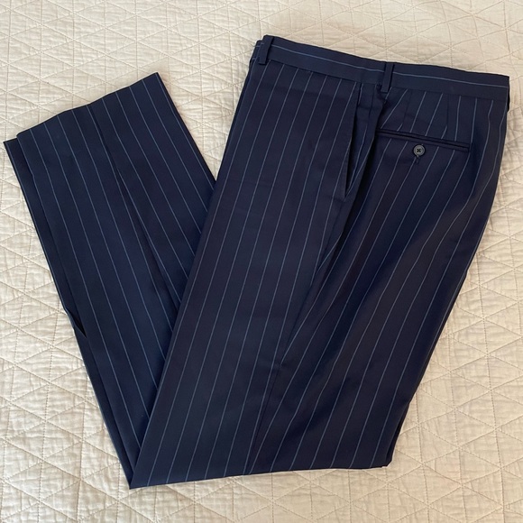 CARLO BARBERA & C. SUPREMO Super 150’s Wool Dapper Stripe Navy Suit 44 L $1795 - Picture 9 of 16